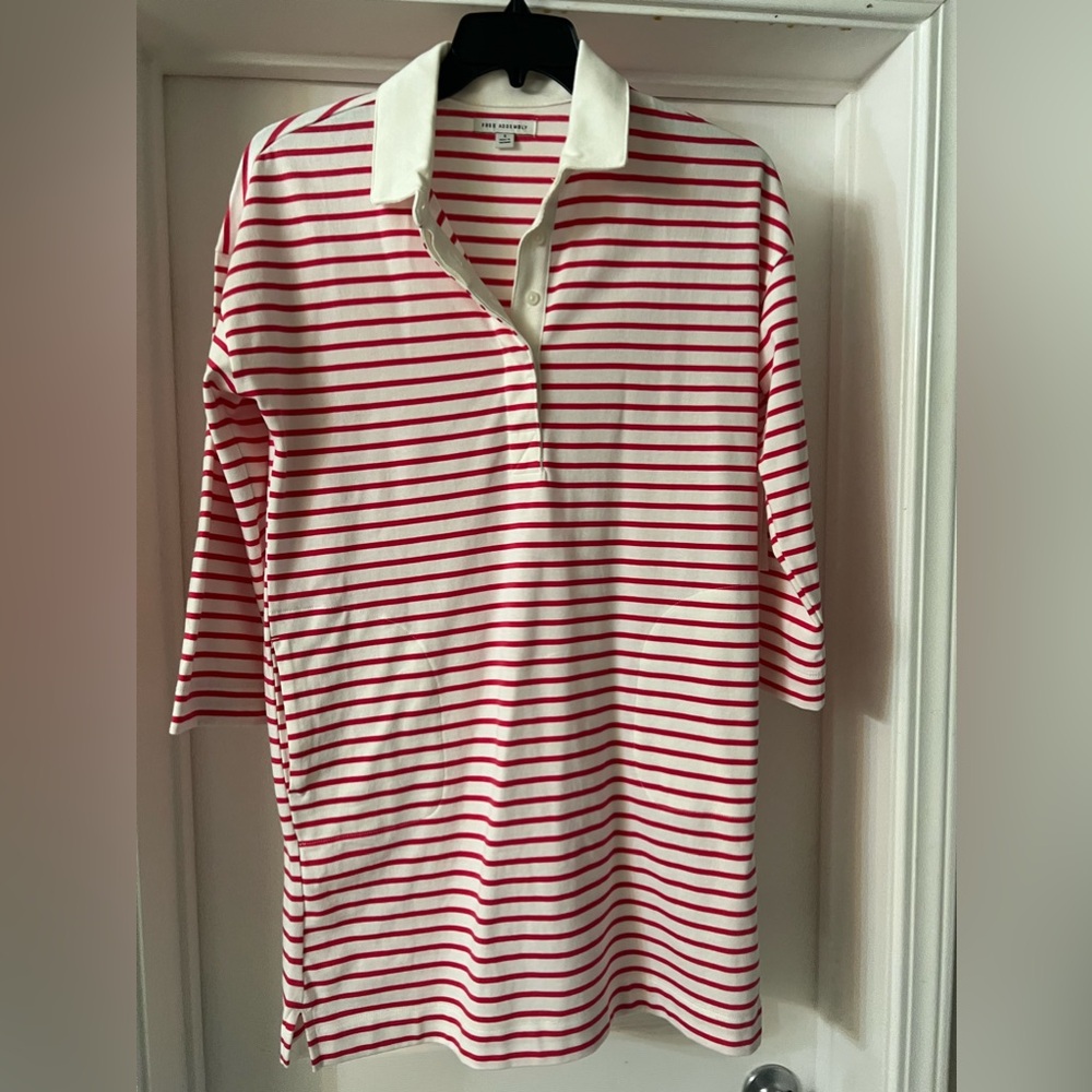 White and pink polo dress with pockets.